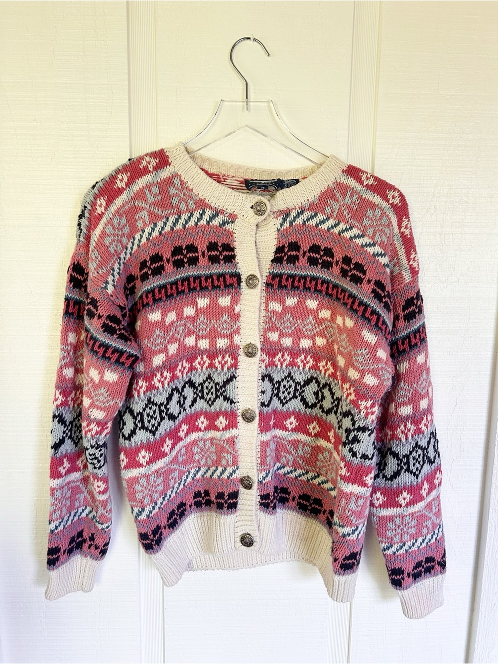 Vintage Best American Clothing Co Knit Sweater Cardigan Pink Cream size Medium